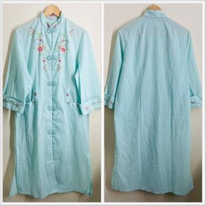 Vintage Chinese Traditional Embroidered House Robe Aqua Blue size M (40)